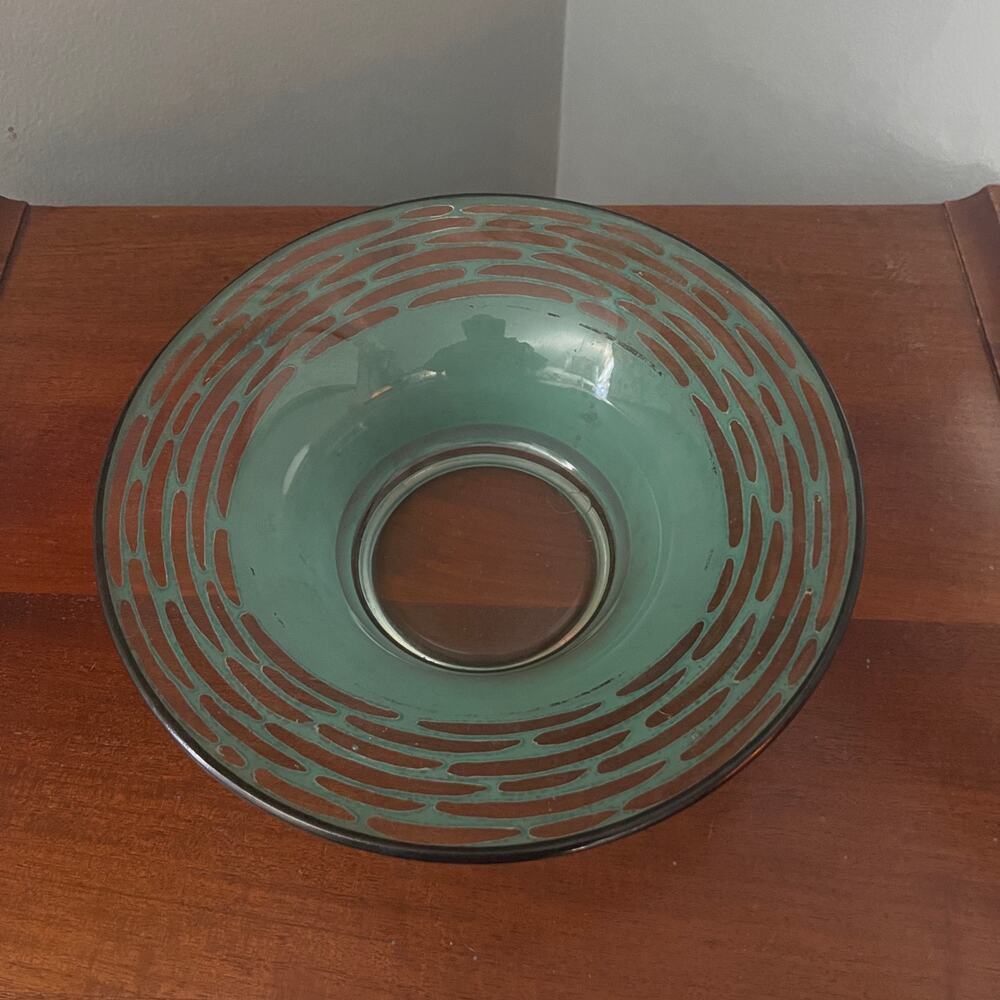Unique Mid-century Glass Bowl with Green Design